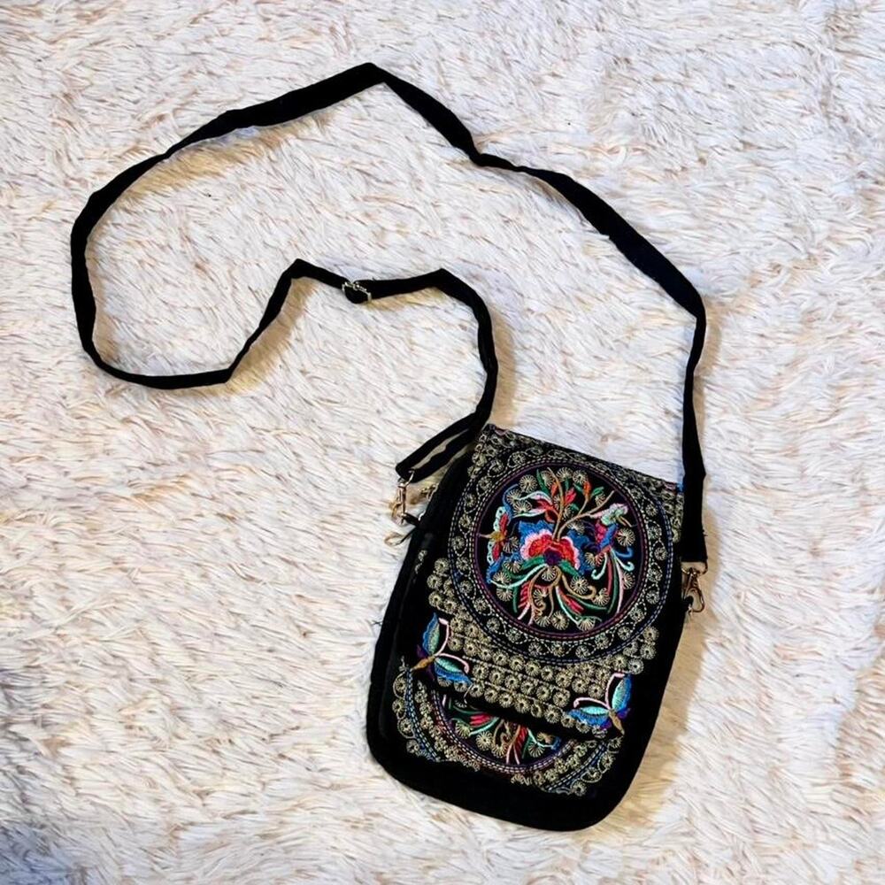 Boho Rainbow Embroidered Indie Witchy Earthy Zodiac Hippie‎ Canvas Crossbody Bag